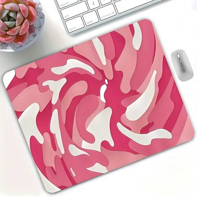 Alt view image 3 of 7 - Bks Large Non-Slip Rubber Gaming Mouse Pad With Thick Stitched Edges, Bright Pink White Rotating Pattern, Wireless Mouse Compatible, Desktop Mat For Home Office