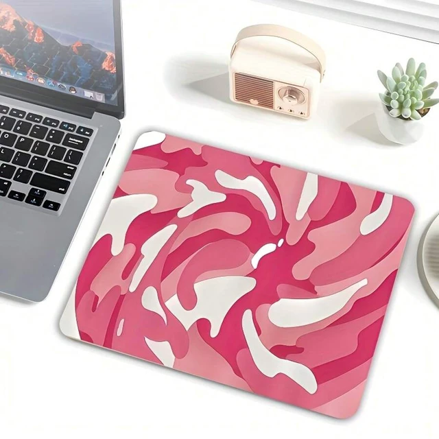 Alt view image 6 of 7 - Bks Large Non-Slip Rubber Gaming Mouse Pad With Thick Stitched Edges, Bright Pink White Rotating Pattern, Wireless Mouse Compatible, Desktop Mat For Home Office