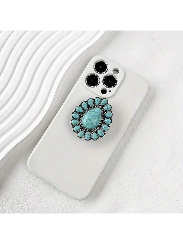 Alt view image 2 of 6 - Bks Vintage Turquoise Desktop Phone Stand Foldable Holder Compatible With iPhone Android Mobile Device Boho Style Gift