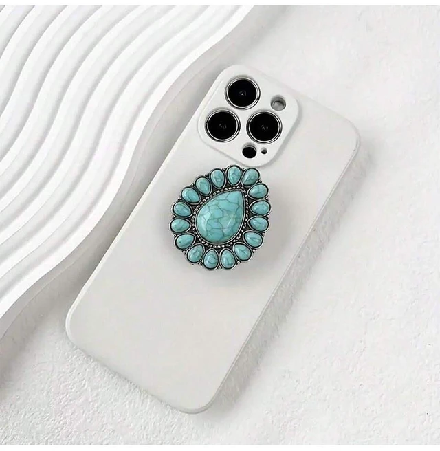Main image of Bks Vintage Turquoise Desktop Phone Stand Foldable Holder Compatible With iPhone Android Mobile Device Boho Style Gift