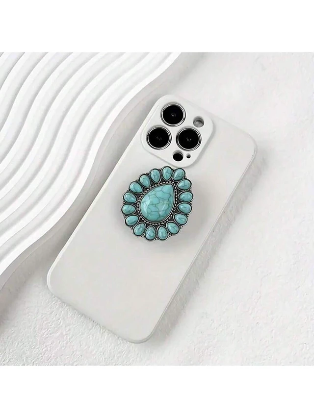 Alt view image 3 of 6 - Bks Vintage Turquoise Desktop Phone Stand Foldable Holder Compatible With iPhone Android Mobile Device Boho Style Gift