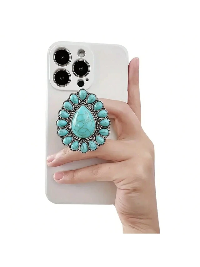Alt view image 4 of 6 - Bks Vintage Turquoise Desktop Phone Stand Foldable Holder Compatible With iPhone Android Mobile Device Boho Style Gift