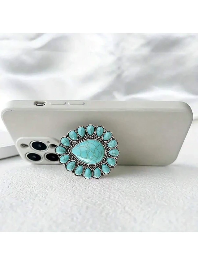 Alt view image 5 of 6 - Bks Vintage Turquoise Desktop Phone Stand Foldable Holder Compatible With iPhone Android Mobile Device Boho Style Gift