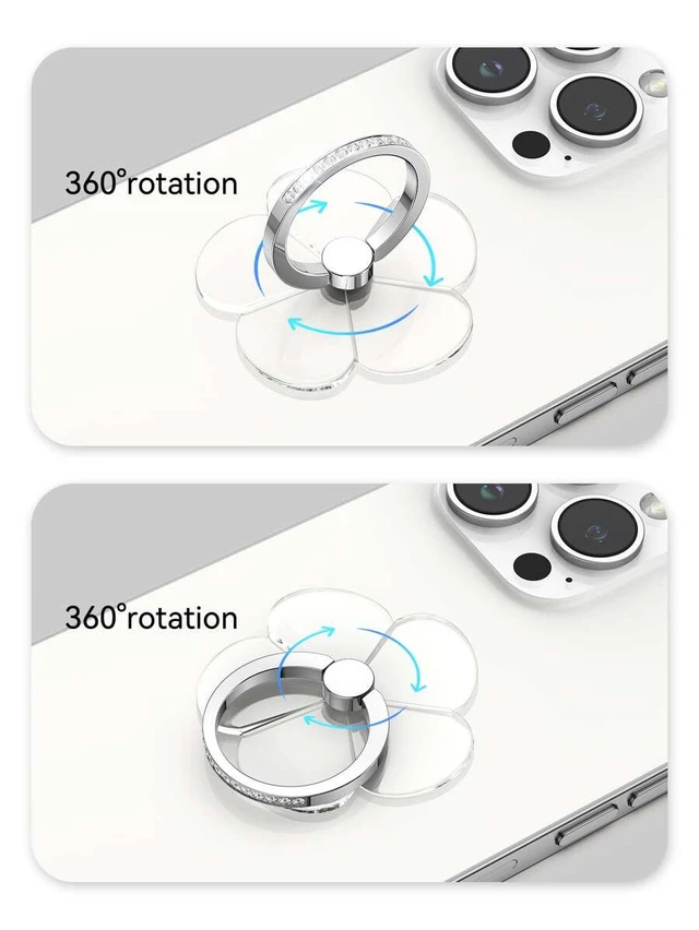 Alt view image 6 of 7 - Bks Universal Rhinestone Phone Ring Holder, 360 Rotating Metal Finger Grip Bracket for iPhone Android Desktop Stand