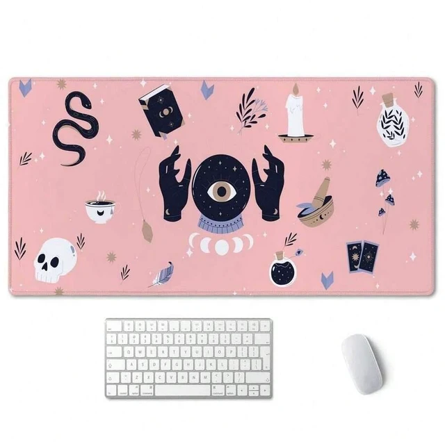 Main image of Bks Large Mouse Pad, Cute Pink Goth Desk Mat For Desktop, Women Girls Waterproof Gaming Mousepad, Boho Witch Computer PC Laptop Protector Writing Pads For School Office Home