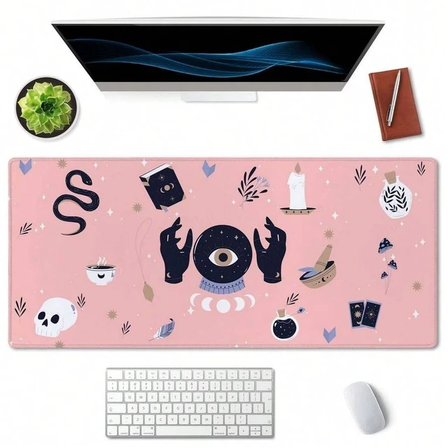 Alt view image 2 of 5 - Bks Large Mouse Pad, Cute Pink Goth Desk Mat For Desktop, Women Girls Waterproof Gaming Mousepad, Boho Witch Computer PC Laptop Protector Writing Pads For School Office Home