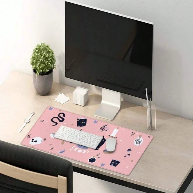 Alt view image 4 of 5 - Bks Large Mouse Pad, Cute Pink Goth Desk Mat For Desktop, Women Girls Waterproof Gaming Mousepad, Boho Witch Computer PC Laptop Protector Writing Pads For School Office Home