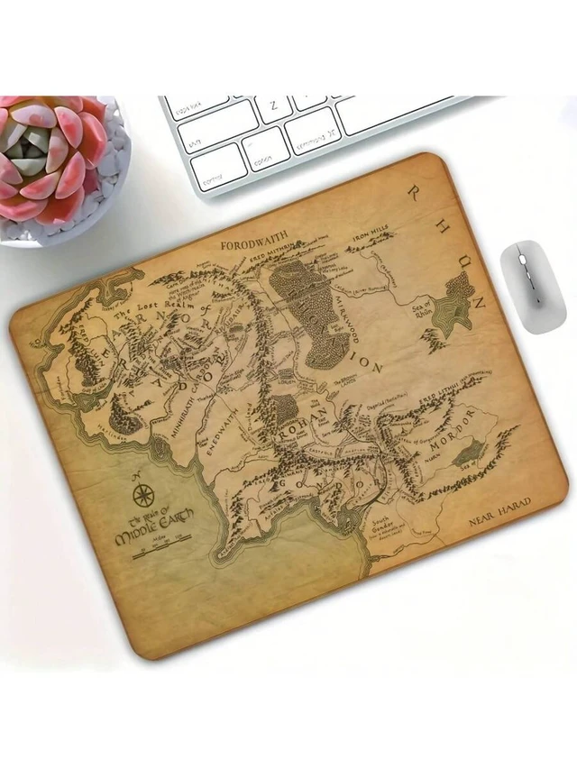 Alt view image 3 of 7 - Bks Fantasy Map Print Gaming Mouse Pad Non-Slip Rubber Base Smooth Surface Portable Square Desk Mat for Office Laptop Desktop Retro Design