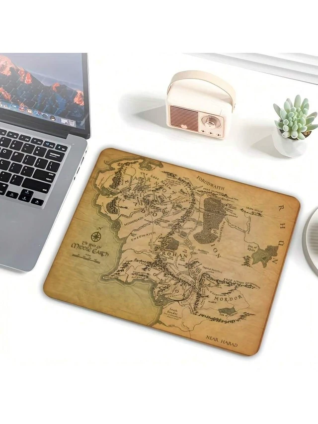 Alt view image 4 of 7 - Bks Fantasy Map Print Gaming Mouse Pad Non-Slip Rubber Base Smooth Surface Portable Square Desk Mat for Office Laptop Desktop Retro Design