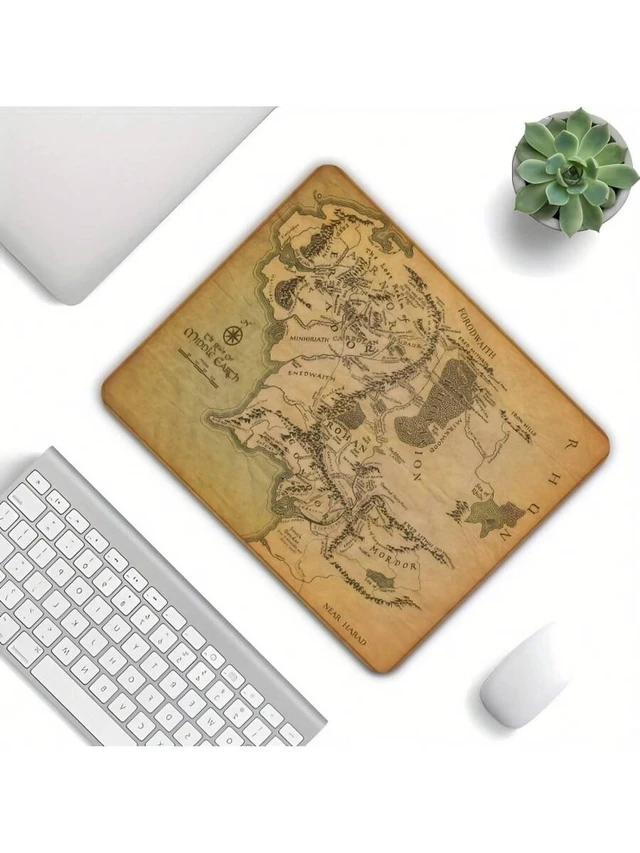 Alt view image 5 of 7 - Bks Fantasy Map Print Gaming Mouse Pad Non-Slip Rubber Base Smooth Surface Portable Square Desk Mat for Office Laptop Desktop Retro Design