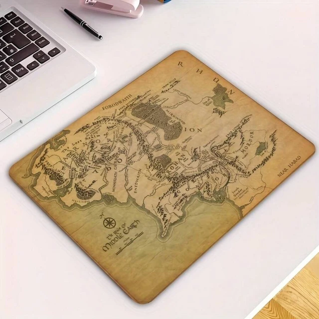 Alt view image 7 of 7 - Bks Fantasy Map Print Gaming Mouse Pad Non-Slip Rubber Base Smooth Surface Portable Square Desk Mat for Office Laptop Desktop Retro Design