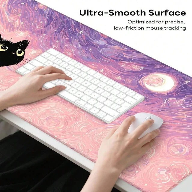 Alt view image 3 of 6 - Bks XL Gaming Mouse Pad Large Desk Mat With Anti-Slip Rubber Base Stitched Edges For Office Home - Van Gogh Cat