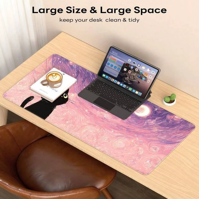 Alt view image 2 of 6 - Bks XL Gaming Mouse Pad Large Desk Mat With Anti-Slip Rubber Base Stitched Edges For Office Home - Van Gogh Cat