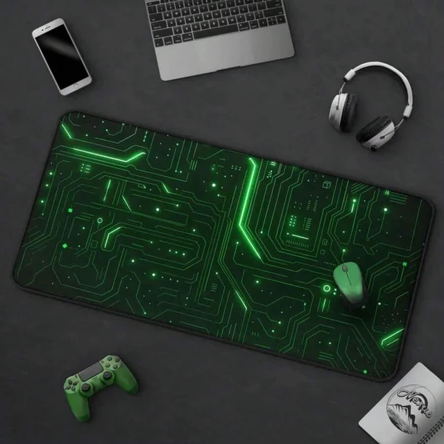 Main image of Bks Large Gaming Mouse Pad, Black Green Cyberpunk Grid Design, Extended Desk Mat for PC Gamer Setup