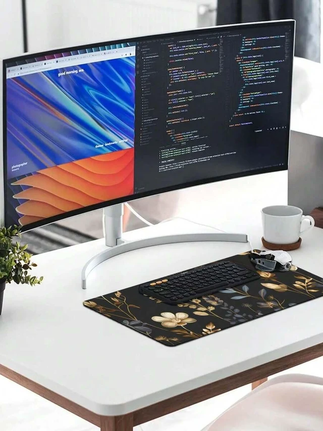 Alt view image 2 of 6 - Bks Flowers Desk Mat Large Mouse Pad XXL Gaming Mousepad Deskpad Big Extended Full Size Mouse Pad Desktop Desk Matt For Keyboard, Laptop Computer 35.43 X 15.75 In