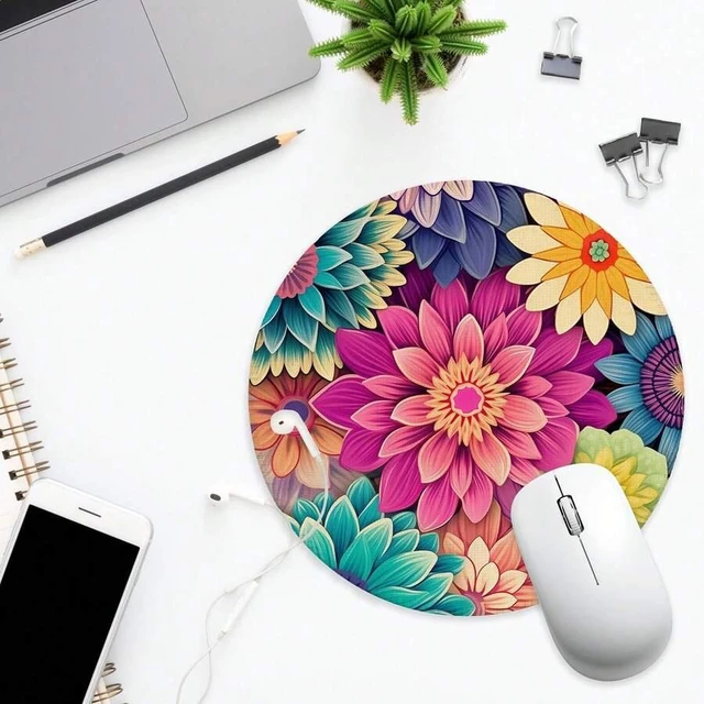 Alt view image 2 of 4 - Bks Boho Colorful Floral Mouse Pad For Desk, Vibrant Rustic Flower Botanical Aesthetic Mousepad For Work Wireless Mouse Computers Laptop Desk Accessories, 7.9x7.9 Inch