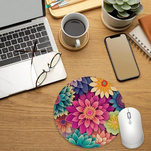 Alt view image 3 of 4 - Bks Boho Colorful Floral Mouse Pad For Desk, Vibrant Rustic Flower Botanical Aesthetic Mousepad For Work Wireless Mouse Computers Laptop Desk Accessories, 7.9x7.9 Inch