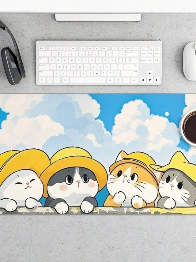 Main image of Bks Cute Cat Mouse Pad Neon Design Premium Rubber Backing Sturdy Desk Mat Gaming Office Featuring