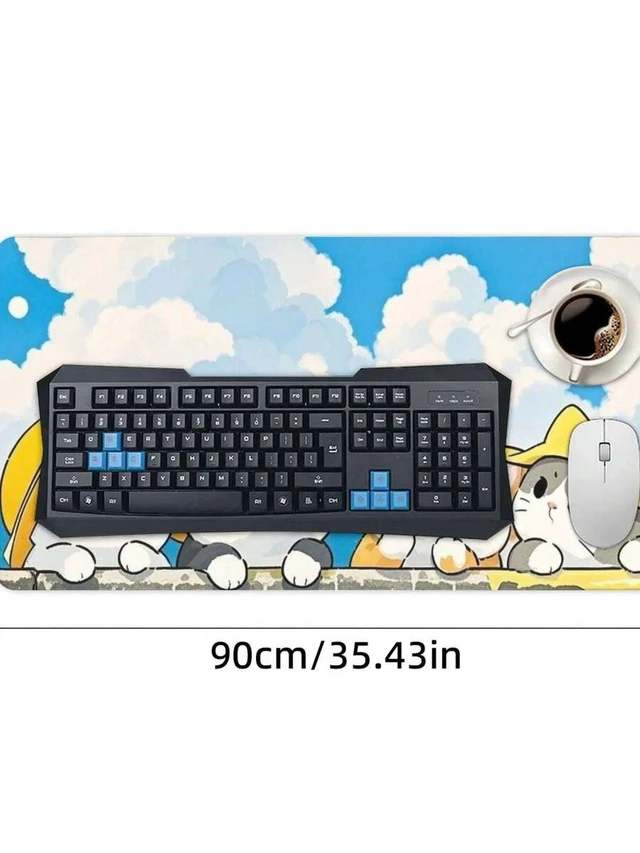 Alt view image 5 of 6 - Bks Cute Cat Mouse Pad Neon Design Premium Rubber Backing Sturdy Desk Mat Gaming Office Featuring