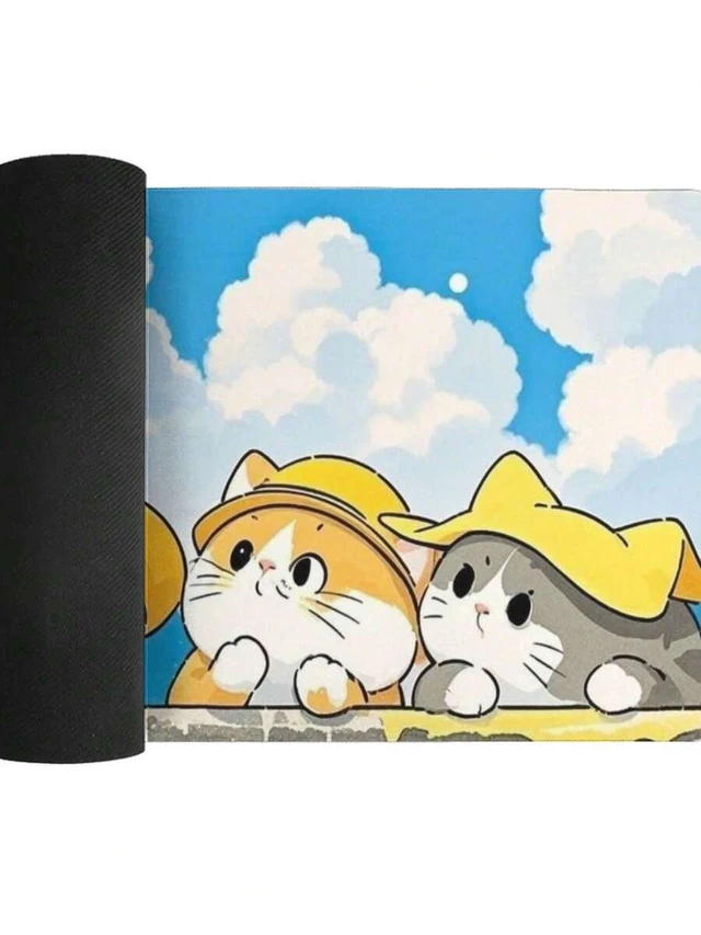 Alt view image 6 of 6 - Bks Cute Cat Mouse Pad Neon Design Premium Rubber Backing Sturdy Desk Mat Gaming Office Featuring