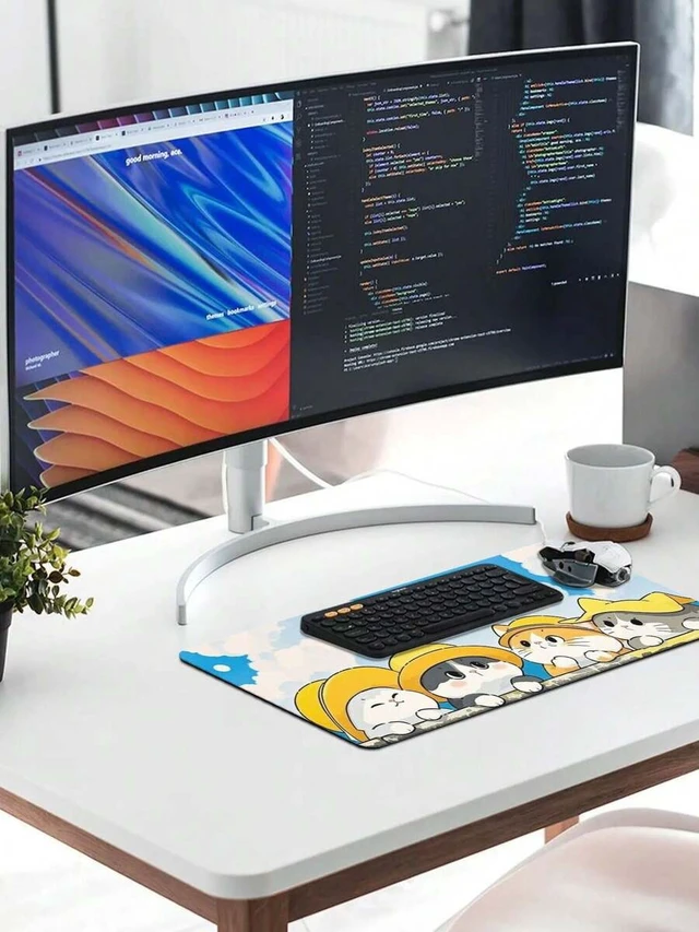 Alt view image 3 of 6 - Bks Cute Cat Mouse Pad Neon Design Premium Rubber Backing Sturdy Desk Mat Gaming Office Featuring