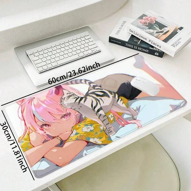 Alt view image 4 of 5 - Bks Gaming Mouse Pad with Cat Design, Non-Slip Rubber Base Stitched Edge Desk Mat for Laptop Desktop