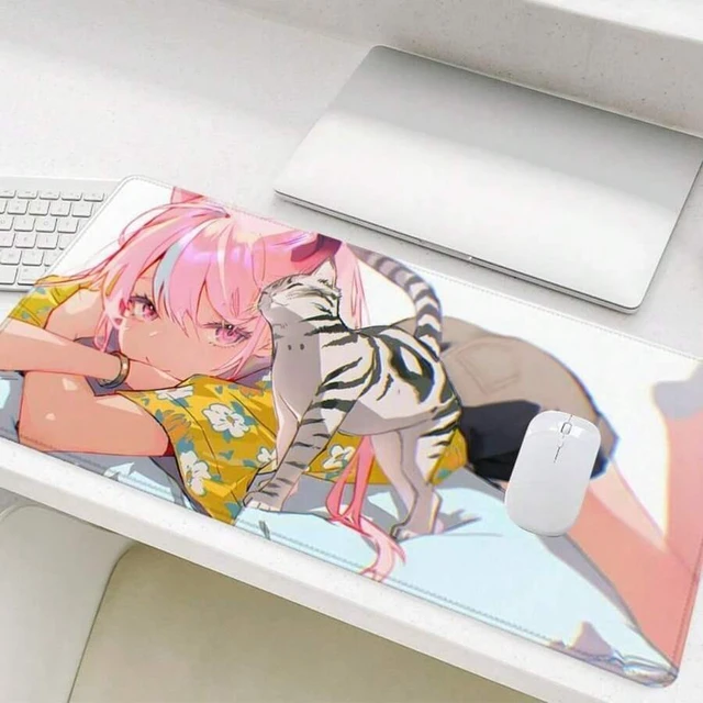 Main image of Bks Gaming Mouse Pad with Cat Design, Non-Slip Rubber Base Stitched Edge Desk Mat for Laptop Desktop