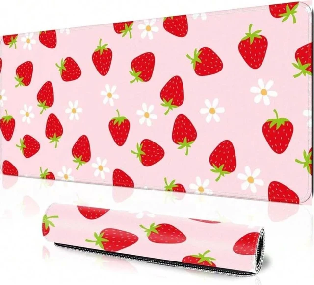 Main image of Bks XL Kawaii Strawberry Gaming Mouse Pad Pink Large 31.5x11.8in 3mm Non-Slip Rubber Base Stitched Edges Desk Mat for Office