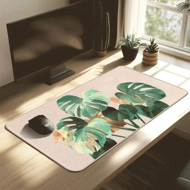 Alt view image 2 of 5 - Bks Green Oversized Mouse Pad | Cream Tropical Desk Mat | XXL Gaming Pad | Nature Aesthetic Workplace Decor