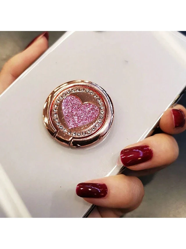 Alt view image 4 of 4 - Bks Heart Metal Ring Buckle Phone Holder Universal Grip for iPhone Android Mobile Devices Finger Ring Stand Accessory Gift