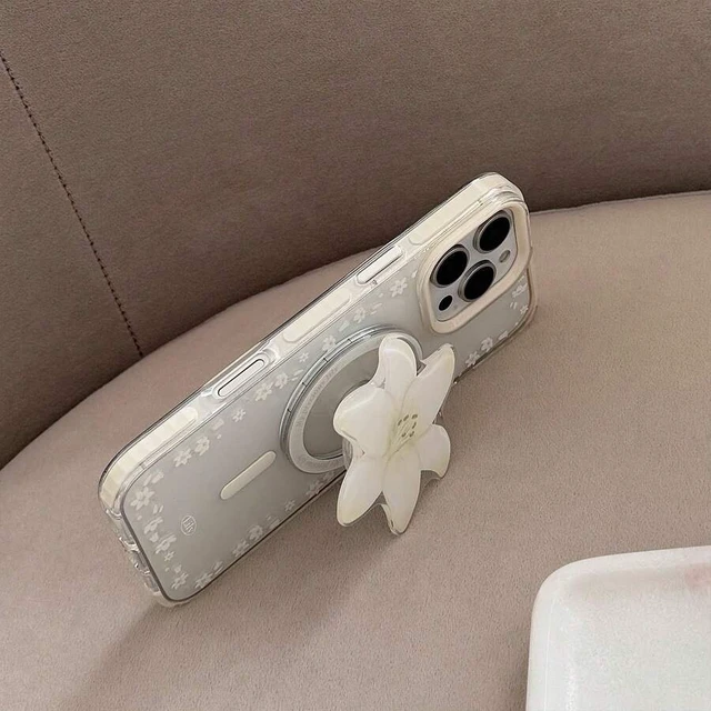 Alt view image 3 of 6 - Bks White Lily Flower Magnetic Phone Case Stand, Expandable Portable Minimalist Phone Holder Bracket Compatible With IPhone Android