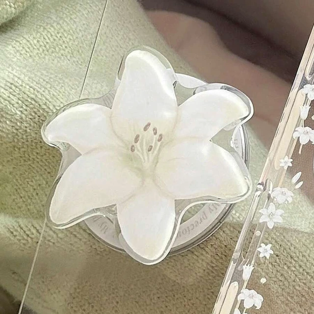 Alt view image 6 of 6 - Bks White Lily Flower Magnetic Phone Case Stand, Expandable Portable Minimalist Phone Holder Bracket Compatible With IPhone Android