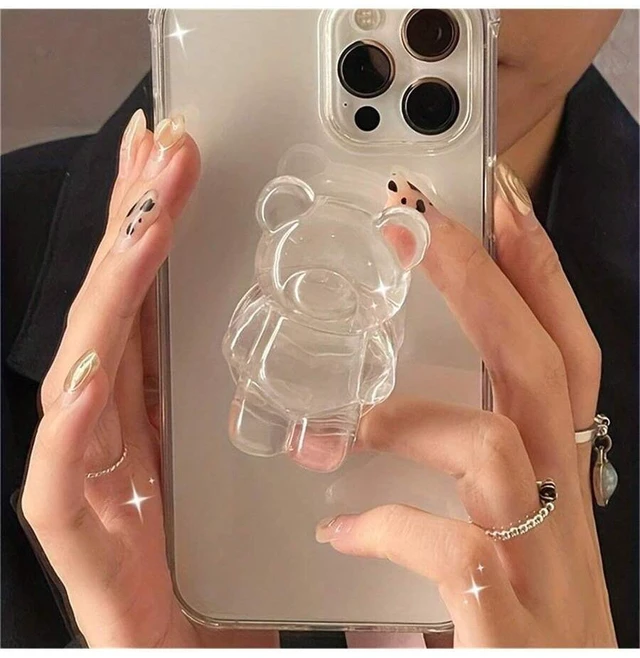Main image of Bks Transparent Bear-Shaped Phone Grip Push-Pull Holder Compatible With iPhone Android Mobile Devices Desktop Mount Gift