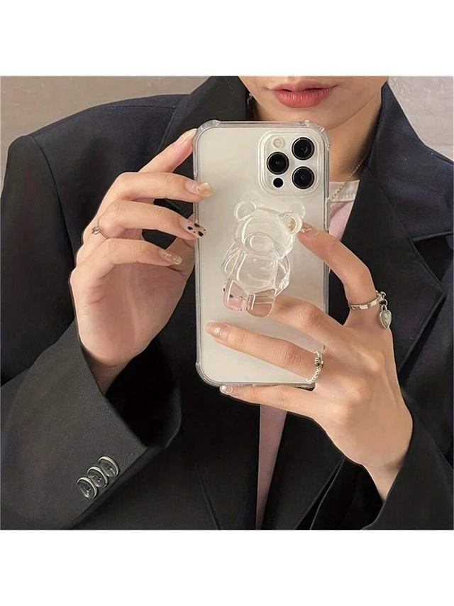 Alt view image 3 of 6 - Bks Transparent Bear-Shaped Phone Grip Push-Pull Holder Compatible With iPhone Android Mobile Devices Desktop Mount Gift
