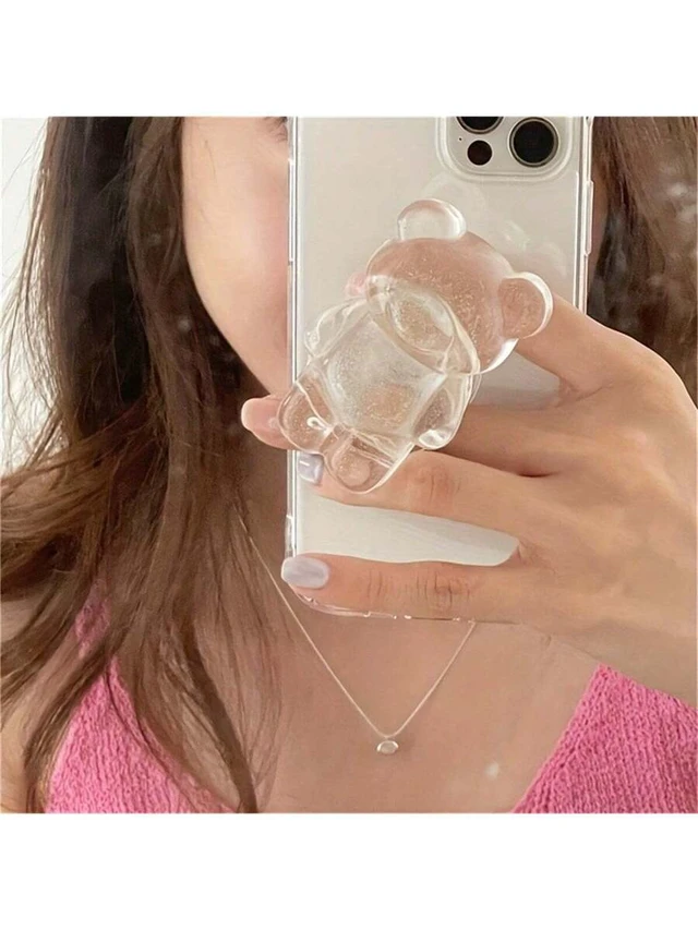 Alt view image 4 of 6 - Bks Transparent Bear-Shaped Phone Grip Push-Pull Holder Compatible With iPhone Android Mobile Devices Desktop Mount Gift