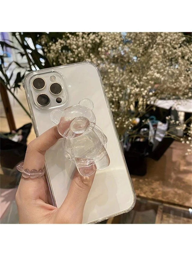 Alt view image 6 of 6 - Bks Transparent Bear-Shaped Phone Grip Push-Pull Holder Compatible With iPhone Android Mobile Devices Desktop Mount Gift