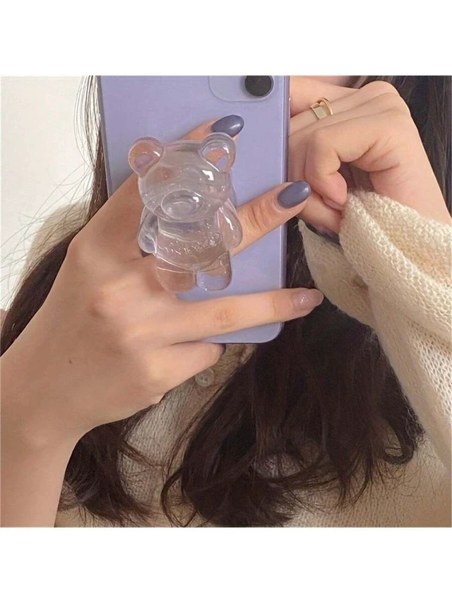 Alt view image 5 of 6 - Bks Transparent Bear-Shaped Phone Grip Push-Pull Holder Compatible With iPhone Android Mobile Devices Desktop Mount Gift