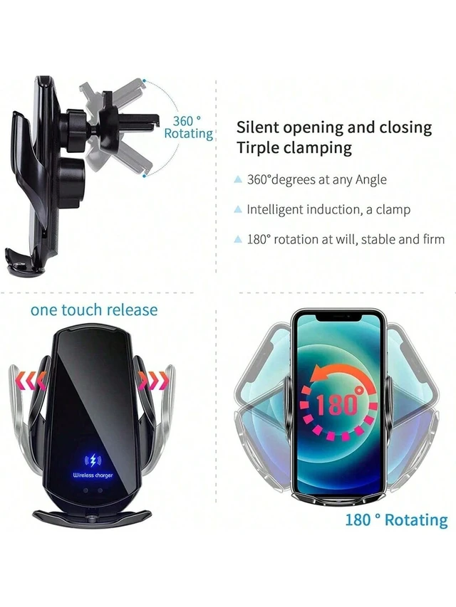 Alt view image 5 of 7 - Bks Wireless Car Charger Mount 15W Fast Charging Auto Clamp Air Vent Holder Compatible iPhone 17 16 15 14 13 12 11 Samsung Galaxy S25 S24 S23