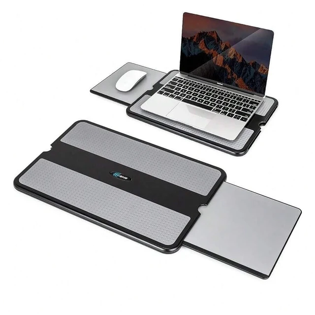 Main image of Bks Laptop Lap Pad with Retractable Tray Anti-Slip Heat Shield Stable Work Surface for Bed Sofa Couch Travel Black Gray