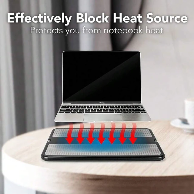 Alt view image 4 of 7 - Bks Laptop Lap Pad with Retractable Tray Anti-Slip Heat Shield Stable Work Surface for Bed Sofa Couch Travel Black Gray