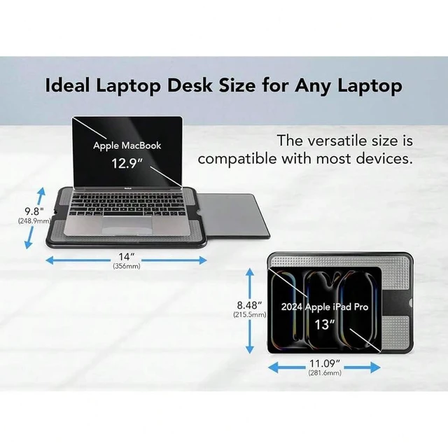 Alt view image 5 of 7 - Bks Laptop Lap Pad with Retractable Tray Anti-Slip Heat Shield Stable Work Surface for Bed Sofa Couch Travel Black Gray
