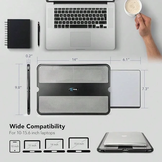 Alt view image 6 of 7 - Bks Laptop Lap Pad with Retractable Tray Anti-Slip Heat Shield Stable Work Surface for Bed Sofa Couch Travel Black Gray
