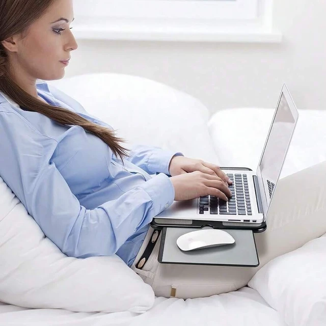 Alt view image 7 of 7 - Bks Laptop Lap Pad with Retractable Tray Anti-Slip Heat Shield Stable Work Surface for Bed Sofa Couch Travel Black Gray