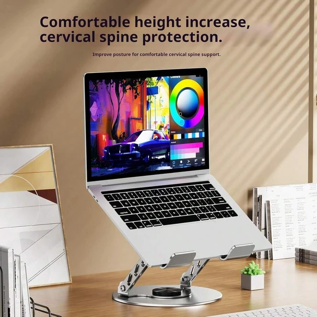 Alt view image 2 of 7 - Bks 360 Rotating Laptop Stand Adjustable Foldable Ergonomic Riser Holder Portable Multi-Functional Dual-Bar Support