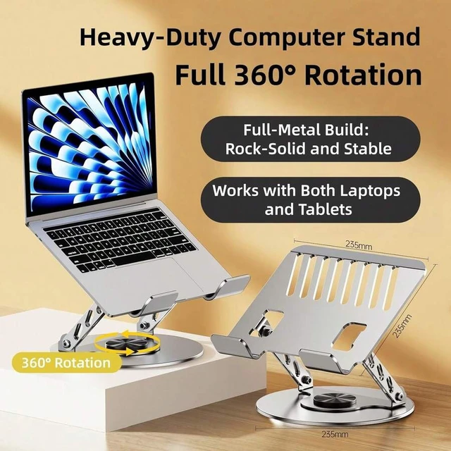 Alt view image 3 of 7 - Bks 360 Rotating Laptop Stand Adjustable Foldable Ergonomic Riser Holder Portable Multi-Functional Dual-Bar Support