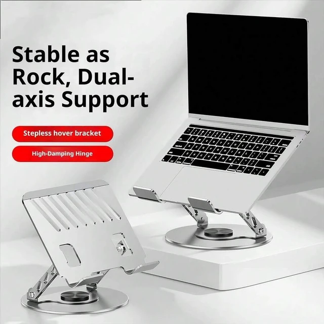 Alt view image 4 of 7 - Bks 360 Rotating Laptop Stand Adjustable Foldable Ergonomic Riser Holder Portable Multi-Functional Dual-Bar Support