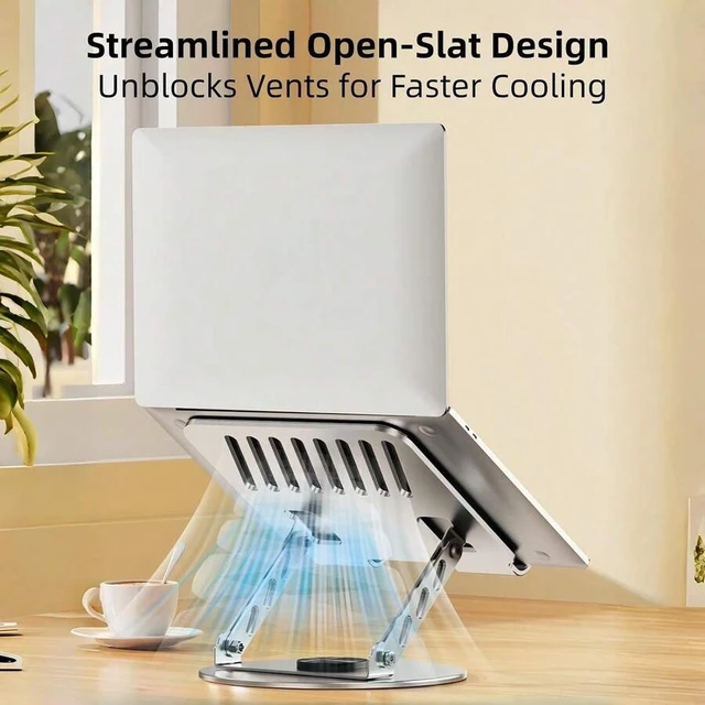 Alt view image 5 of 7 - Bks 360 Rotating Laptop Stand Adjustable Foldable Ergonomic Riser Holder Portable Multi-Functional Dual-Bar Support