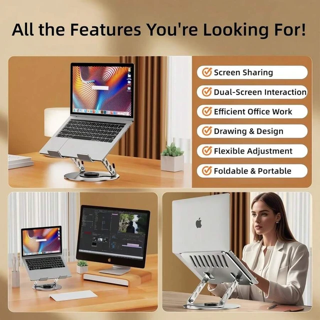 Alt view image 6 of 7 - Bks 360 Rotating Laptop Stand Adjustable Foldable Ergonomic Riser Holder Portable Multi-Functional Dual-Bar Support