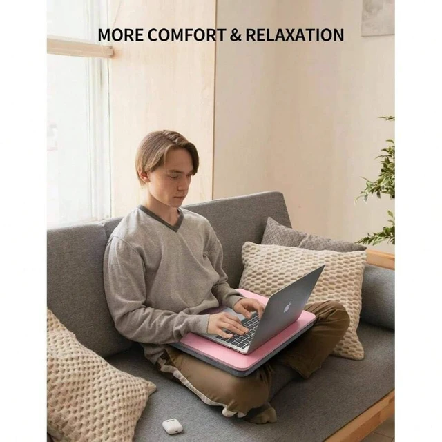 Alt view image 5 of 7 - Bks Portable Lap Desk with Pillow Cushion for 15.6 Inch Laptop Bed Couch Carpet Stand Pink
