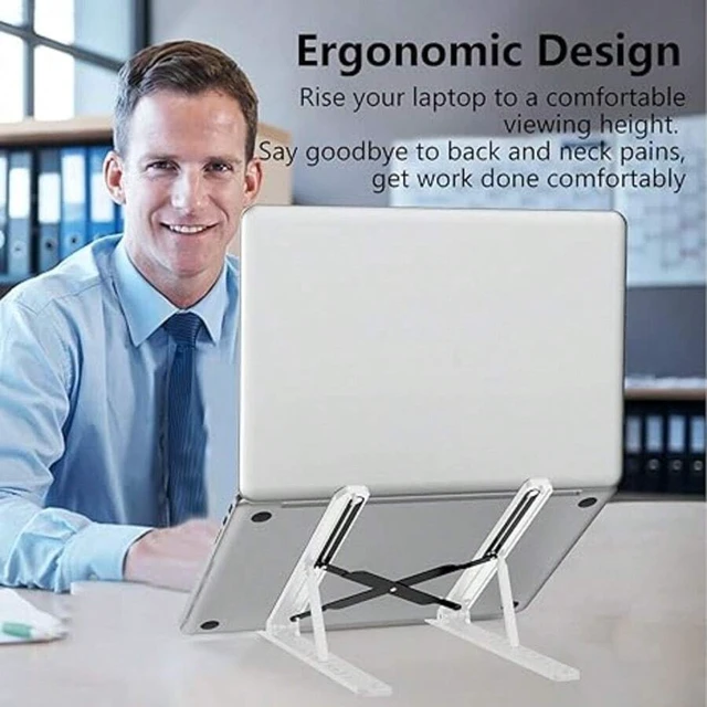 Alt view image 4 of 7 - Bks Laptop Stand For Desk Adjustable Riser Foldable Portable Holder Ventilated Cooling Notebook for 10-15.6 Inch Tablet White